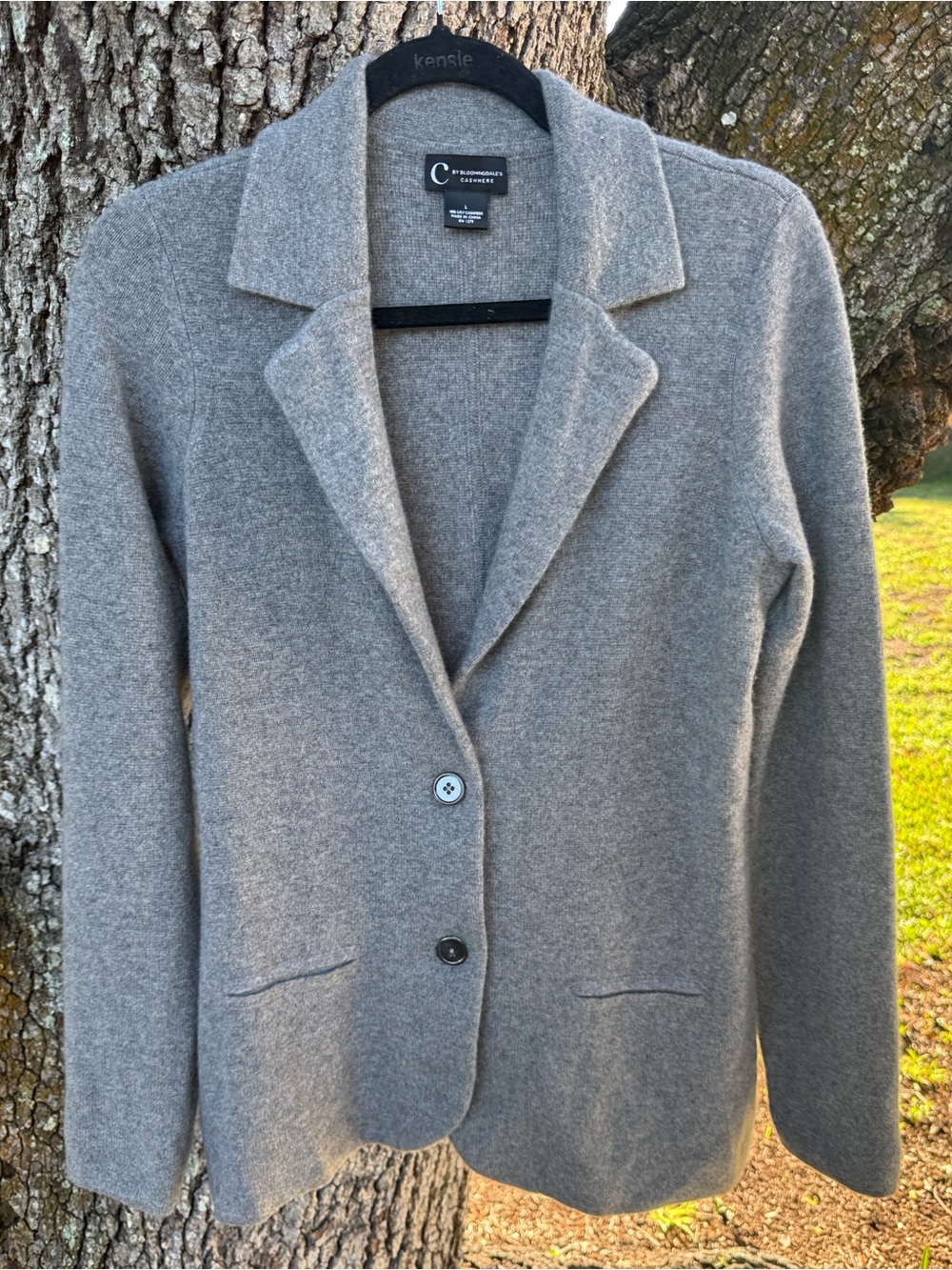 100% Cashmere C Bloomingdales Heather Gray Knit Blazer.Quiet Luxury.Size L